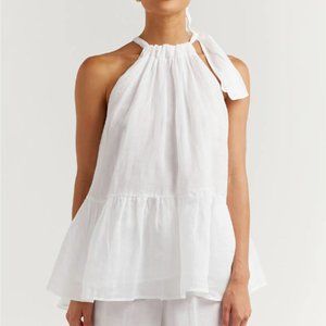 DISSH Empire White Tie Neck Frill Top NWT